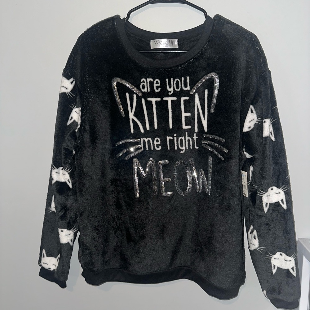 Kitten Sweater Women’s XLBrown Long Sleeve Pullover Soft Fleece